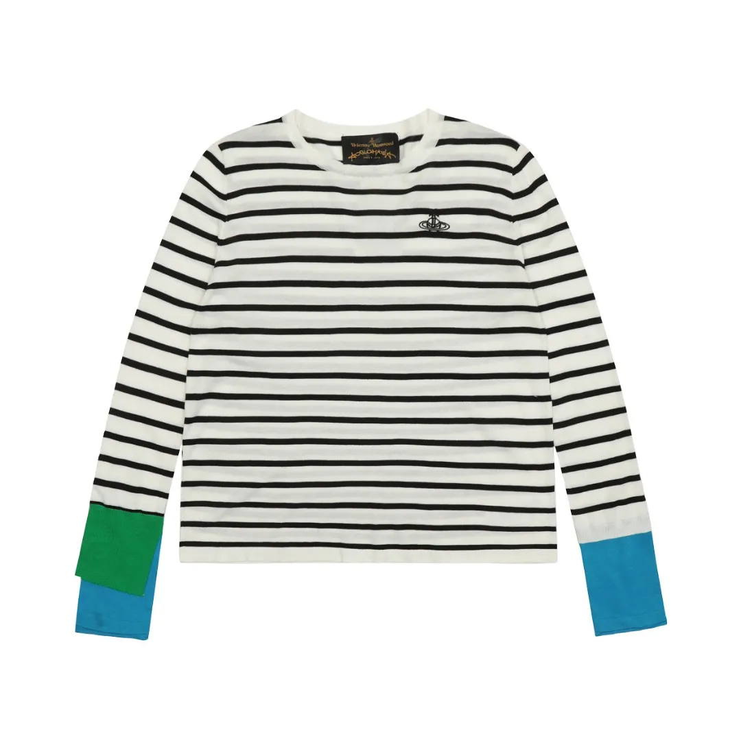 VIVI120S# vivienne west wood West Queen Vivienne Saturn new style thin sweater with striped cuff design Custom woven and dyed Welcome to compare the original version 16-needle German imported woven fabric Real silk-like texture 🧩 100% body wool blend 🧩 Correct Italian 🇮🇹100% wool washed wheat logo 🧩 Purchase the original version and open the real mold 🧩Original purchase records and comparison pictures can be provided. Place your order with confidence. 🧩No color difference in fixed and dyed colors. 🧩Instant sale of all Taobao 300+ versions. The quality of the purchasing agent is full of quality. It is definitely not a copywriter party. It is a real good product. The actual product far exceeds the budget. Size: S -M- L Color: White Black